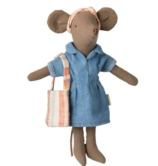 Maileg kledingset moeder muis / denim jurk + tas + haarband