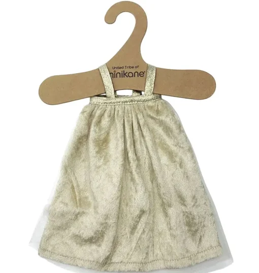 Minikane Amigas poppenjurk velvet gold met Minikane kledinghanger
