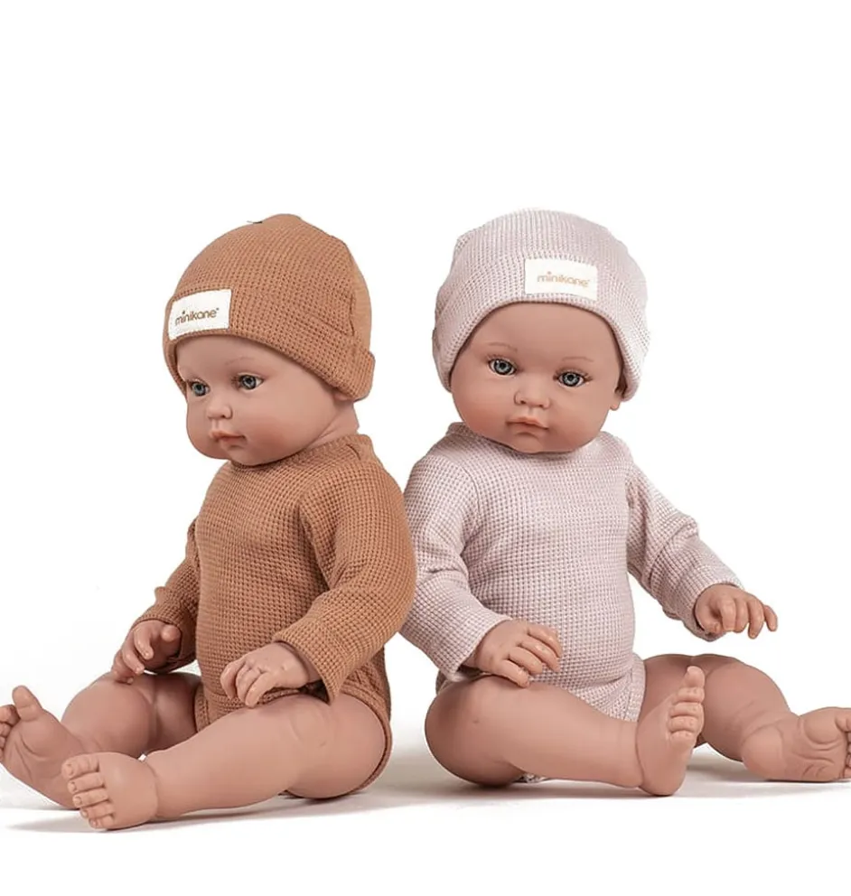 Minikane Bambinis u2013 Ensemble body manches longues Andru00e9a et bonnet en nid du2019abeille pu00e9tale